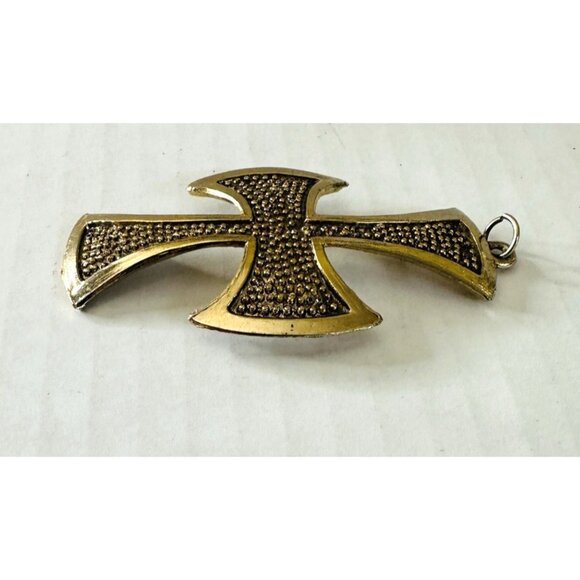 Vintage Maltese Templar Cross Pendant Gold-tone Metal Textured 3x1 3/4” - Picture 3 of 10